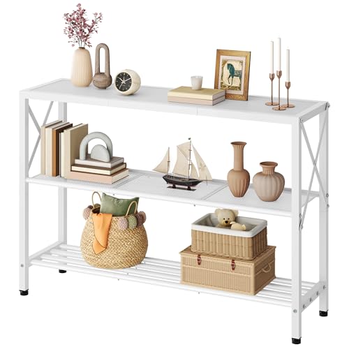 Hoctieon White Industrial Console Table, 3 Tier Entryway Tables, Hallway Desk, Narrow Sofa Tables with Shelves, Entrance Table for Entryway, Living Room, Foyer, Hallway, Office, White - color: White