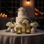 6 Pack Patented Sun Moon Star Embossed Glass Tea Light Candle Holders - Unique Votive Candle Holders for Wedding, Party, and Table Centerpieces (Moss Green) - color: Moss Green