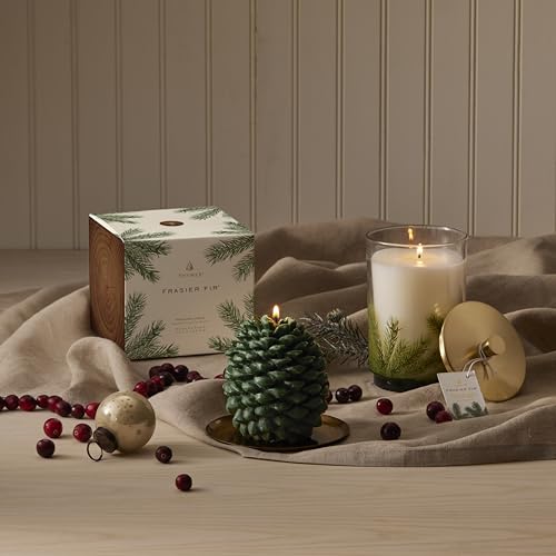 Thymes Frasier Fir Scented Candles for Home Decor - Green Pillar Candles for Women & Men - Place on Candle Holder - Luxury Home Fragrance Gifts (Molded Pinecone Pillar) - size: 4.5 in x 3.5 in