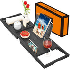 Premium Bathtub Tray Caddy - Bath Tray Expandable - Bath Tub Tray Table for Bathtub, Bamboo Wooden, Fits Most Bath Tubs - color: Premium Black