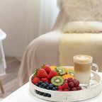 Mother of Pearl Decorative Serving Tray, 12 Inch Round Decorative Table Tray, Wood Coffee Table Ottoman Tray with Handles for Home Decor, Centerpiece Display,Tea, Breakfast