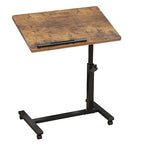 LINGMI Overbed Bedside Desk Mobile Rolling Laptop Stand Tilting Overbed Table with Wheels Height Adjustable Tray Table for Laptop Bed Sofa Side Table - color: Rustic Brown