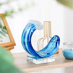 Yao Yuan Hand-Blown Glass Wave Decor Murano-Style Glass Statue and Figurine - color: Blue White