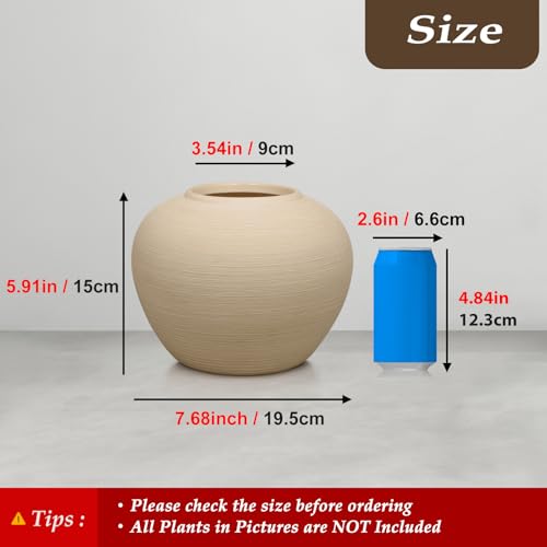 Ceramic Flower Vase Round Textured Vase,Farmhouse Vase Terracotta Rustic Vases for Home Decor for Living Room,Dining Table Decor,Shelf Decor,Centerpiece - size: 6 inch