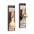 Modern Art Wall Candle Holder, Abstract Face Candle Sconce Set of 2, Wall Decor, 16.5 x 4.33 Inch (Boho) - color: Black,pink