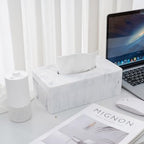 Marble Tissue Box Cover, Rectangular Napkin Facial Tissues Holder for Home Office, Hand Poured Marble Tissue Box Holder, 10 x 5.7 x 3.7 inches, White - color: B-white