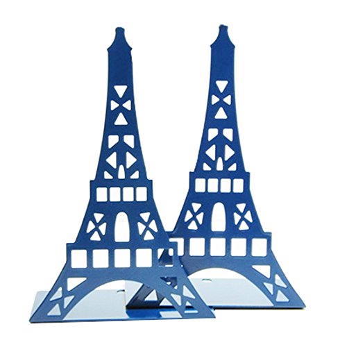 One Pair Creative Paris Eiffel Tower Book Organizer Metal Bookends for Kids School Library Desk Study Home Office Decoration Gift (Blue) - color: Blue