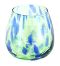 Blue Rose Polish Pottery - Blue Cobalt and Green Confetti Hurricane Vase & Candle Holder - 4.5" Tall - Hand-Blown Polish Glass Vase, Decorative Candle Lantern & Table Centerpiece