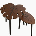 BAMEOS Monstera Leaf Nesting Tables Set of 2, Small Side Tables f Set with Leaf Vein Pattern, Modern Wooden CoffeeTables for Living Room Bedroom Apartment Balcony Yard - color: Monstera