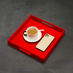Sturdy Red Acrylic Serving Tray with Handles - 12x12 Inch - Coffee & Appetizer Platter - Kitchen Counter & Vanity Organizer - color: Glossy Red, size: 12" x 12" x 2"