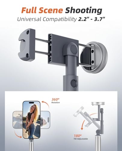 Vimose Phone Tripod & Selfie Stick with Remote, Portable, Lightweight for Video Recording Vlog, Extendable Travel Tripod Stand Compatible with iPhone Android, Grey, 62" - color: Grey