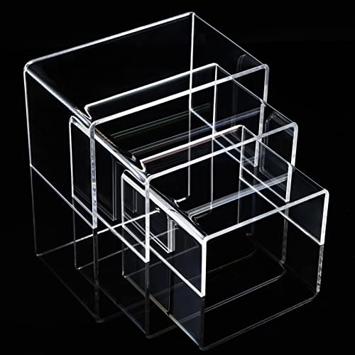Chuangdi 2 Sets Acrylic Display Risers, Product Stand, Jewelry Display Riser Shelf Showcase Fixtures for Dessert Cupcake Candy Figure Treat Action Showcase(Clear,Small Set) - color: Clear, size: Small Set