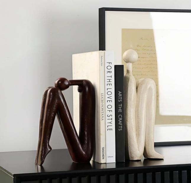Decorative Bookends for Shelves,Book Ends Unique Thinker Statue,Resin Non Skid Book Ends to Hold Books Decorative,for Home,Office Desk,Bookshelf,Study,1Pair/2Piece 11'' (red and White) - color: Red and White