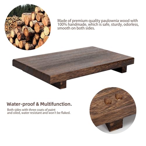 (12 x 7 Inch) Wood Riser Soap Tray, Farmhouse Wood Pedestal Stand for Kitchen Counter Sink, Rustic Wooden Riser Decorative Bathroom Counter Dishes Plant Bottles Candles Display - style: Country Rustic