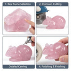 Artistone 2" Rose Quartz Mouse Figurine,Handmade Carved Rat Mice Crystal Statue Pink Gemstone Animal Sculpture Healing Stone for Feng Shui Home Office Garden Decoration