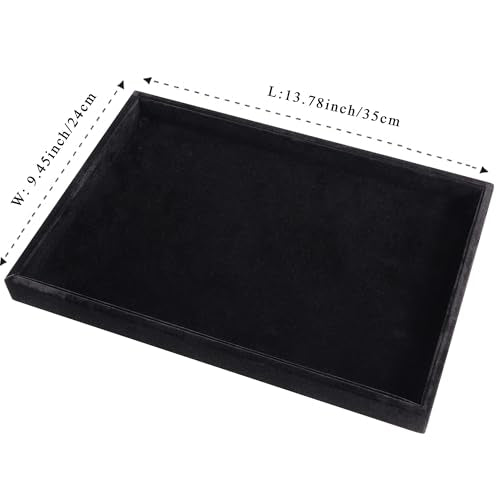 Mornajina 13.8" x 9.5" Velvet Jewelry Tray Jewelry Display Tray, Stackable Empty Plate Trays for Earrings Necklaces Bracelet Rings Display Showcase - Black - color: Black, size: Flat Tray 13.8"x9.5"