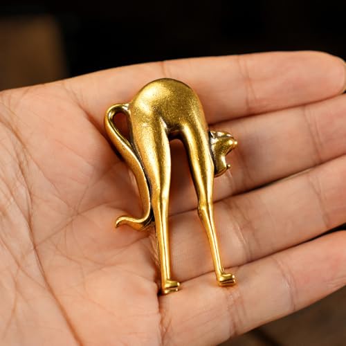 CHOVY Retro Handcrafted Stretching Cat Sculpture - 100% Solid Brass Elegant Desk & Tabletop Decor, Collectible Art Ornament for Home & Office | Unique Gift for Cat Lovers - style: Stretching cat