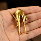 CHOVY Retro Handcrafted Stretching Cat Sculpture - 100% Solid Brass Elegant Desk & Tabletop Decor, Collectible Art Ornament for Home & Office | Unique Gift for Cat Lovers - style: Stretching cat