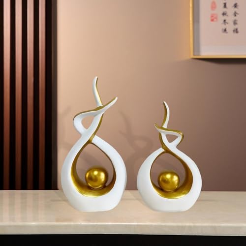 Fenteer 2X Abstract Art Statue Decorative Shelf Decorations Ornament Modern Home Decor Accents for TV Cabinet Office Mantelpiece Gift, Gold