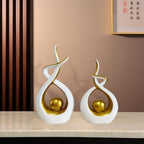 Fenteer 2X Abstract Art Statue Decorative Shelf Decorations Ornament Modern Home Decor Accents for TV Cabinet Office Mantelpiece Gift, Gold
