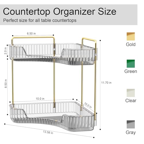 GTI 2 Tier Makeup Organizer, Large Capacity Bathroom Counter Organizer, Perfume Cosmetics Skincare Vanity Organizers, Dresser Countertop Organizer and Storage for Women (Gray) - color: Grey, size: 10" x 10" x 11.7"