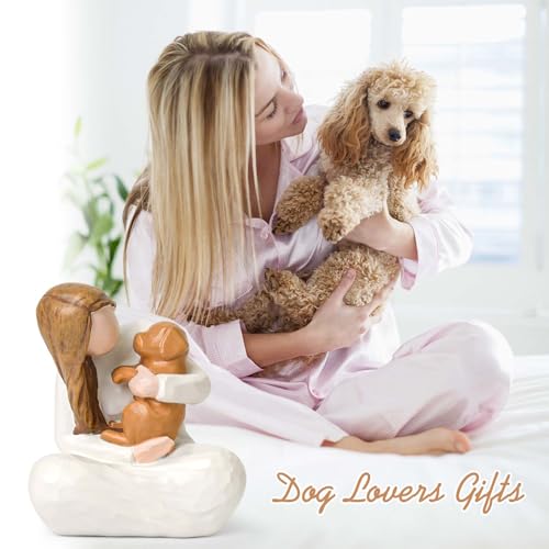 Dog Remembrance Gift for Dog Lover, Angel Dogs Friendship Memorials Gifts for Dogs, Sculpted Hand-Painted Resin Figures for Loss of pet - style: Girl with golden retriever