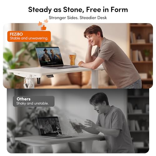 FEZIBO Standing Desk, 55×28 Inches Electric Height Adjustable, Sit Stand Up, Computer Office Desk with Splice Board, While Frame/While TOP - color: White, size: 55 x 28