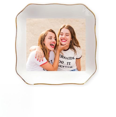 Custom Ceramic Ring Dish, Personalized Jewelry Tray with Photo, Earrings Necklaces Bracelet Watch Keys Trinket Holder for Nightstand, Mothers Day Bridesmaid Bestie Gift for Women - color: Photo