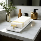 Napkin Holder - Guest Towel Holder for Bathroom - Marble Paper Towel Holder - Hand Towel Tray with Gold T-Handle(11.8x4.7x1.7 Inchs) - color: White