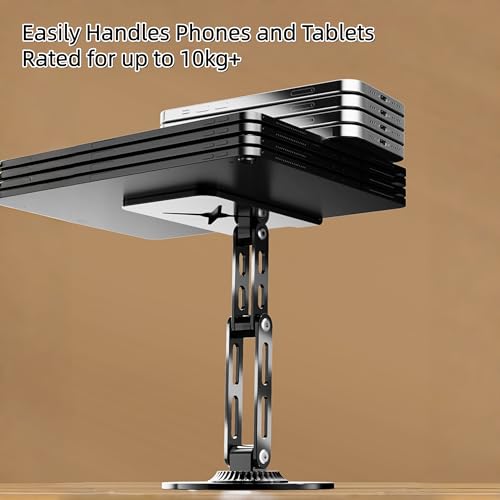 All-Metal Cell Phone Stand 360° Rotatable & Height Adjustable - 25KG Super Load-Bearing, Foldable Desk Stand for Phone, Compatible with iPhone 17/16/15/14, Nintendo Switch, Silver - color: B-Tri-Fold - Silver