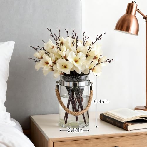 Barrel-Shaped 8.46" Large Mouth Clear Glass Vase with Hemp Rope Handle - Ideal for Floral Arrangements, Bouquets, Floating Tealights, Home Display & Holiday Decor - color: Clear, size: 06