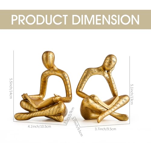 XINXUAN Resin Abstract Sculpture, Meditation and Reading Posture, Desk/Shelf Modern Home Decor Decoration, Art Statue (Think - Gold Foil Color) (2PCS-Gold Reading) - color: 2pcs-gold Reading