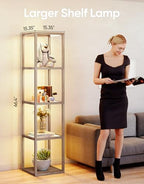 PARTPHONER Floor Lamp Glass Display Shelf with Remote/APP Control, Dimmable LED Floor Lamp with Shelves, Open Display Cabinet, Color Temp Control (2700K-6000K), Oak Gray - color: Gray