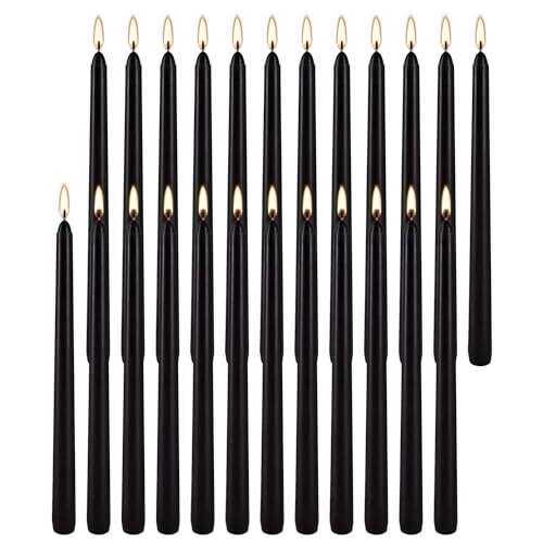 YOROXRG 24 Pack Black Taper Candles, 7-8 Hours Burn Time, Unscented, Smokeless and Dripless, 0.75 x 10 Inch Dinner Candle Set for Halloween, Household, Wedding, Party and Home Décor Candlesticks - color: Black-24