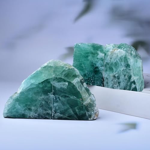 Green Fluorite Bookends Heavy Duty Healing Crystal Stone Book Holders Decorative Book Ends Office Home Decor Small 1 Pair 4-6 Lbs - color: Green Fluorite, size: 4-6 pound