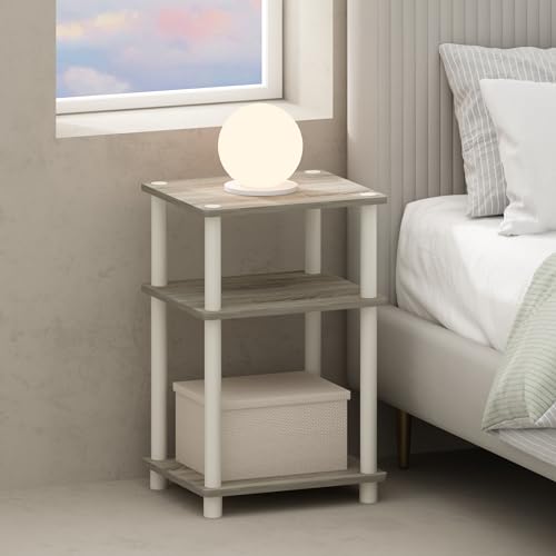 Furinno Just 3-Tier Turn-N-Tube Open Storage Nightstand, 1-Pack, Plastic Poles, Sonoma Oak/White - color: Sonoma Oak/White, size: 1-Pack, style: 1-Pack