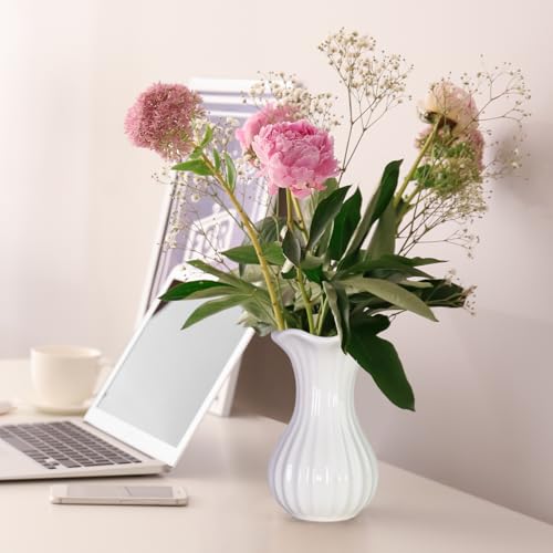 White Ceramic Vase, Small Vases for Home Decor, Elegant Flower Vase Centerpiece for Tables, Office Desk, Room Decor, Fit for Housewarming, Wedding, Birthday (Pure White) - color: Pure White