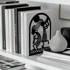 Peacoblue Metal Bookends for Shelves, Modern Decorative Heavy Duty Study Book Ends Stoppers for Office, Desk, Shelf, Room 5.3"x4.3"x7.9" Cast Iron Tall Bookends 1 Pair (Kokopelli Tribal-Flute Player) - style: Kokopelli Tribal-Flute Player
