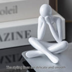 Small Collectible Figurines Abstract Sculpture Statue Desktop Decor Office Shelf Decoration for Home Living Room (White)