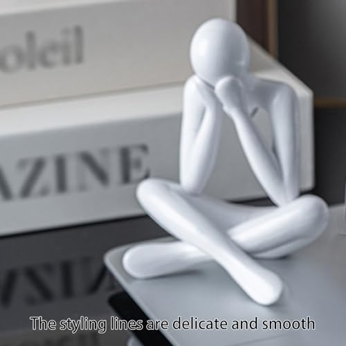 Small Collectible Figurines Abstract Sculpture Statue Desktop Decor Office Shelf Decoration for Home Living Room (White)