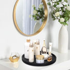 Black Wooden Bathroom Vanity Counter Tray Decor Round Perfume Dresser Trays Kitchen Sink Soap Dish Dispenser Holder Large Wood Lazy Susan Turntable for Table Rotating Bathroom Organizer Accessories - size: 12"