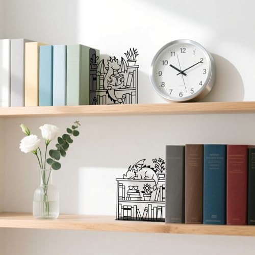 Metal Decorative Bookend Unique Dragon Bookends Decorative Cute Book Ends for Shelves Bookshelf Home Office Desk Bookshelf Decor Gift for Reading Enthusiasts - style: Dragon Decorative Bookends