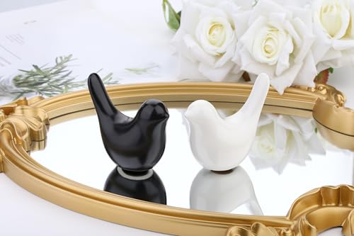 Small Birds Figurine Black and White Home Decor Modern Style Bird Statues Decorative Ornaments for Living Room, Bedroom, Office Desktop, Cabinets, Knick Knacks(Black White Birds 2Pcs) - color: Black and White