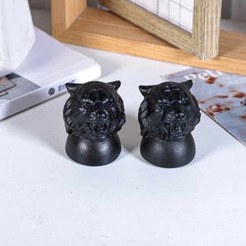 Nupuyai Hand Carved Tiger Head Statue for Home Decor, Natural Black Obsidian Crystal Figurine Stone Sculpture Decoration for Fengshui - style: Tiger Head