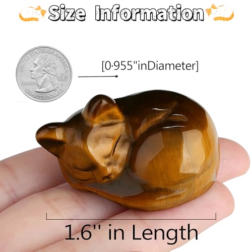 QINJIEJIE Tiger Eye Cat Decor Crystal Figurine Sleeping Healing Crystal 1.6" Hand Polished Gemstones Decor Cute Kitten Sculpture Reiki Room Desk Decoration Cat Gifts for Women Men Stocking Stuffers - color: D-tiger Eye, size: 1.5 inches