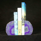 JIC Gem Dyed Purple Natural Agate Bookends Polished Stone Book Ends Crystal Geode Bookends for Shelves to Hold Books with Rubber Bumpers(1 Pair, 3-4 LBS) - color: Purple Dyed, size: 3-4LBS.