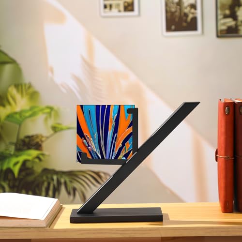 RattanView 2 Pcs Metal Glass Display Stands Square Art Glass Display Easel Stained Ceramic Holder Tiles Plaques Stand for Picture Collectibles Ceramic Tiles Photo Office Trade Show Home