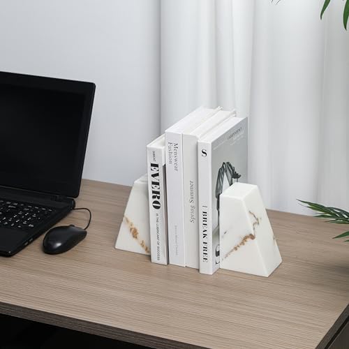 Luxury Marble Bookends for Shelves, 11LB Heavy Duty Marble Book Ends for Heavy Books, Stone Bookends Decorative, Polished, Calacatta Gold Triangular, Set of 2 - color: Calacatta Gold, size: 3.9×3×6 Inch