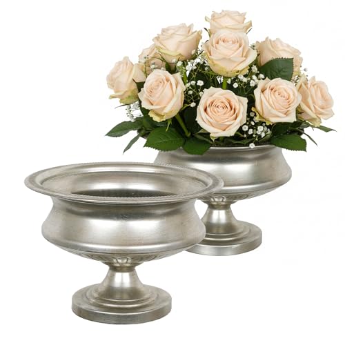WORTH Silver Color Urn Vase for Centerpieces Set of 2, 8" H. x 11.8" Dia. Metal Trumpet Small Flower Pots for Table, Bowl Vase for Wedding Party Event Home Decor - color: Silver, size: Short - 2 Pack