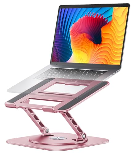 AOEVI Adjustable Laptop Stand with 360 Rotating Base, Computer Stand for Laptop Ergonimic Foldable Laptop Riser for Desk Compatible with MacBook Pro/Air Notebook up to 16 Inches,Pink - color: Pink